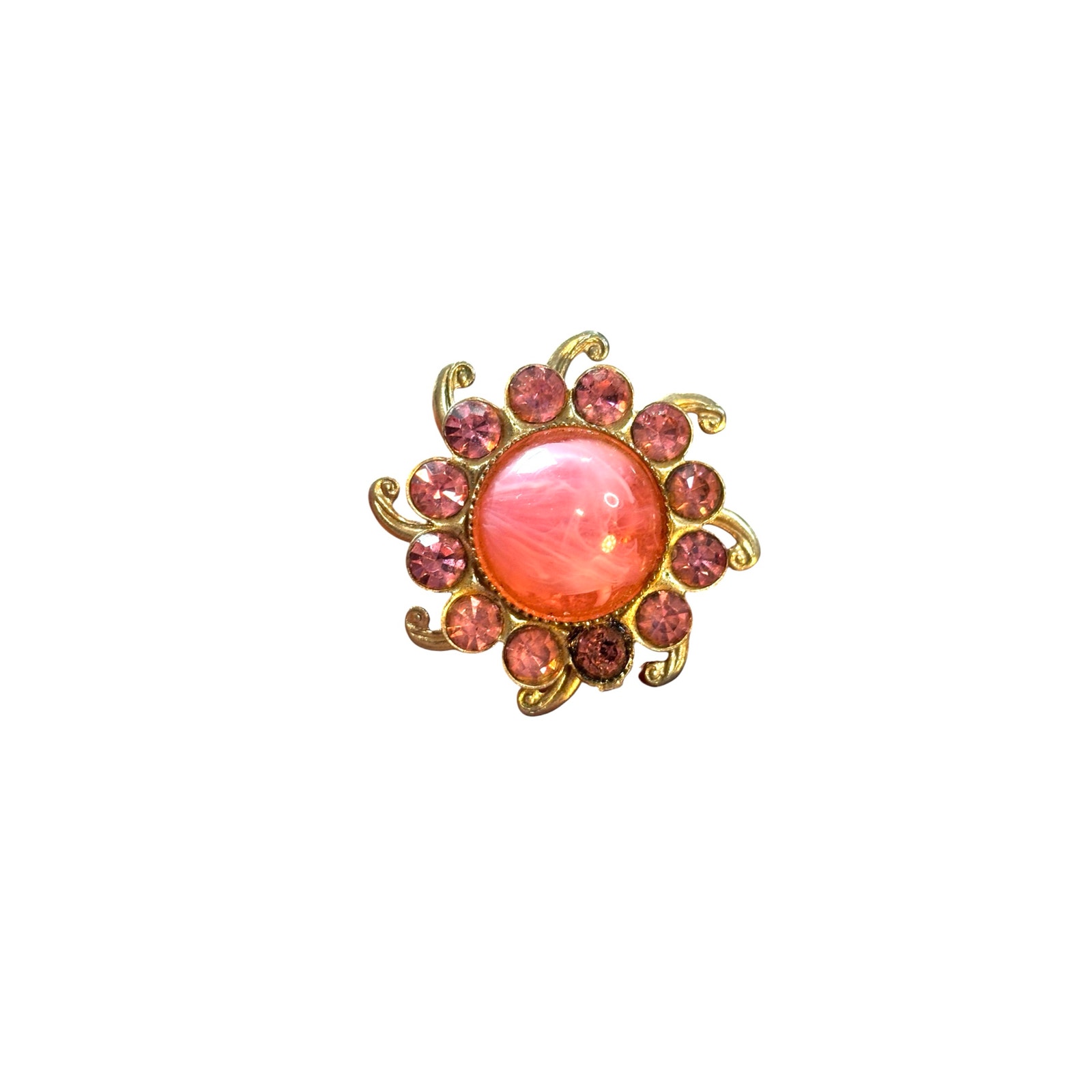 Vintage Pink Cabochon Rhinestone Brooch Gold Tone Glass Stone Pin 18$